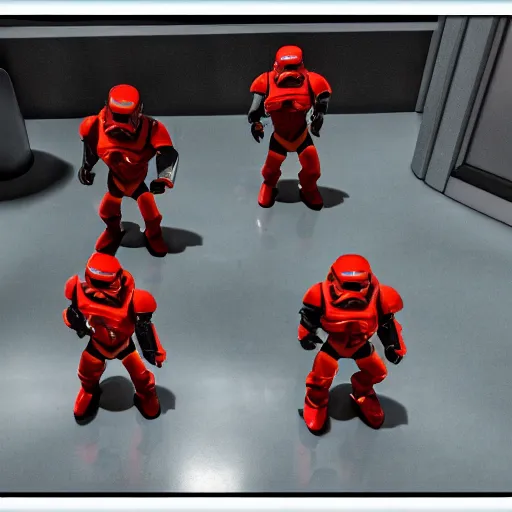 Image similar to doom's unit clone troopers, hiding in a office