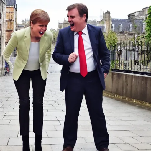 Prompt: Mario laughing with Nicola Sturgeon