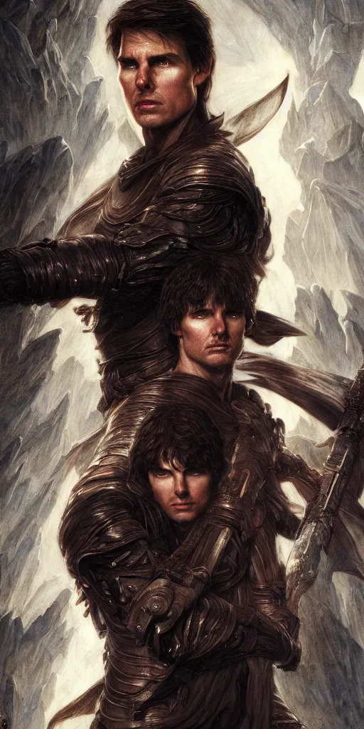 Prompt: tom cruise, dungeons and dragons, fame of thrones masterpiece by edgar maxence and ross tran and michael whelan, gustav dore, 8 k, octane render