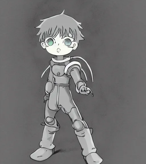 Image similar to attractive little boy wearing an cyborg angel suit, artwork in kentaro miura and made in abyss, inspired in astroboy smooth, beautiful lightness, anatomically correct, trending on pixiv, fascist composition, realistic