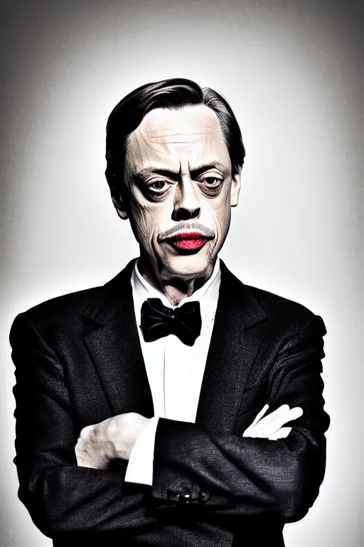 Prompt: extremely beautiful steve buscemi dressed as james bond, symmetrical, cinematic, elegant, luxury, real photography, 4 k, ultra hd, people journal cover