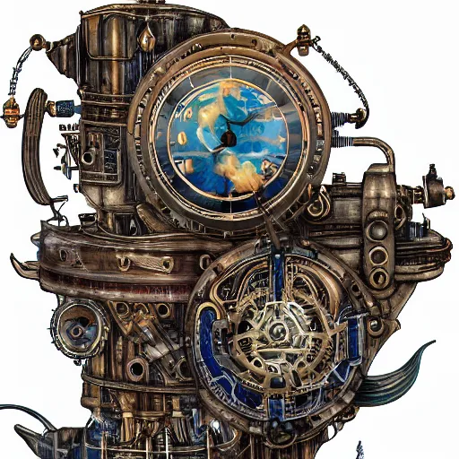 Prompt: A steam-powered mechanical dolphin floating in the clear night sky, steampunk style