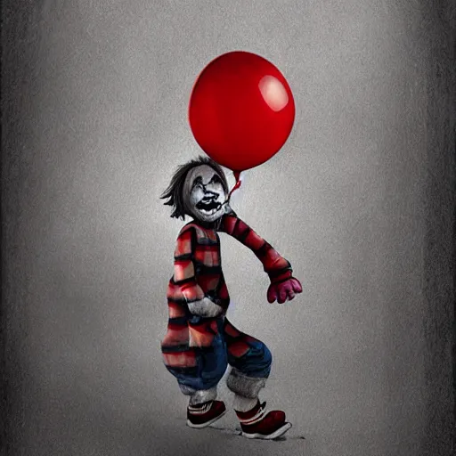 Prompt: grunge cartoon portrait sketch of a cold hand with a wide smile and a red balloon by - michal karcz, loony toons style, pennywise style, chucky style, horror theme, detailed, elegant, intricate