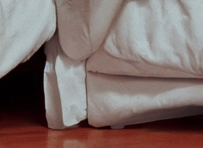 Prompt: film still of Christopher Walken hiding under a bed in the new Shining movie, 4k