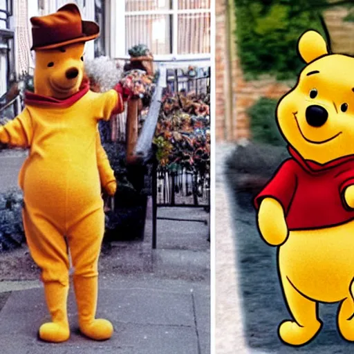Image similar to Winnie the Pooh, dressed fashionably