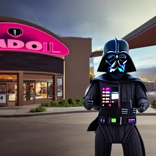 Prompt: (Darth Vader dispatches the staff at the Taco Bell drive-thru for taking too long, TIE Fighter, fast food), 8K, 4K, UE5