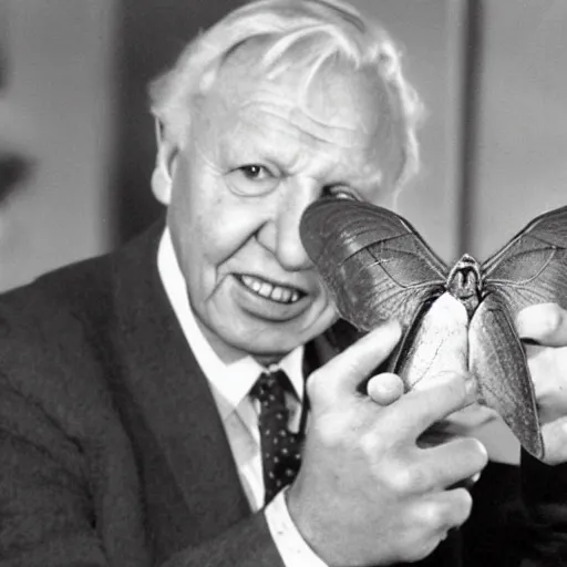 Image similar to Sir David Attenborough holding Mothman