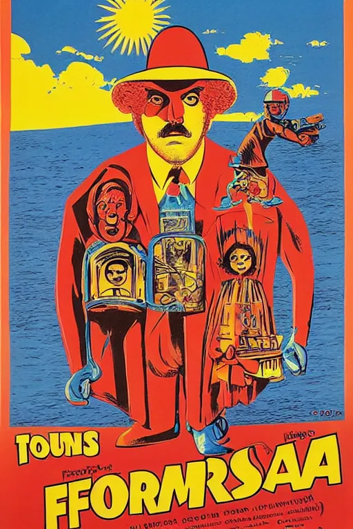 Image similar to poster for the 1 9 7 1 movie'formosa ', directed by federico fellini, starring donald sutherland and uncle aloysius, poster by ed roth and basil wolverton ), crisp