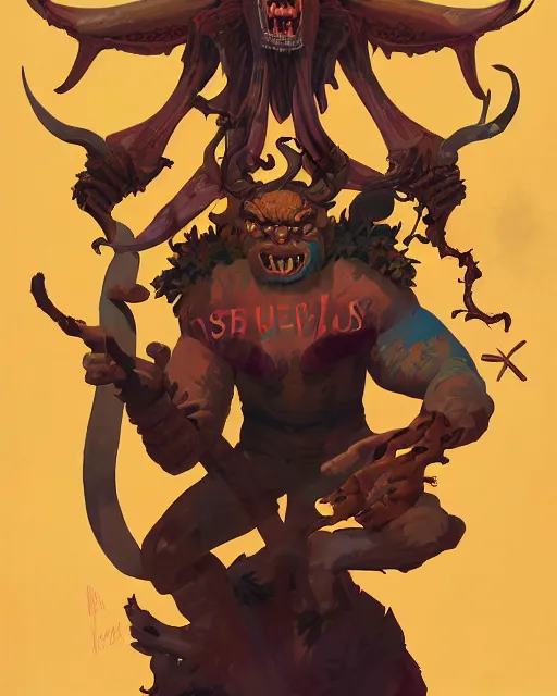 Image similar to a portrait of our lord and saviour beelzebub, ruler of the demons, king of the flies, a motherless heathen who brings misery, pretty rad guy to be honest by rhads by greg tocchini, by james gilleard, by joe fenton