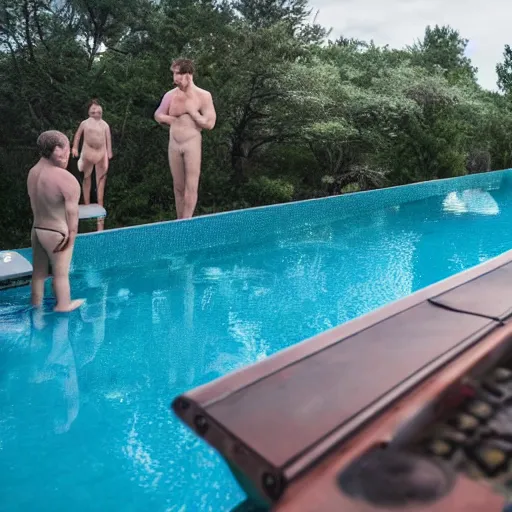 Image similar to gavin casalegno standing on a diving board above a pool, red weapon 8 k s 3 5, cooke anamorphic / i lenses, highly detailed, cinematic lighting