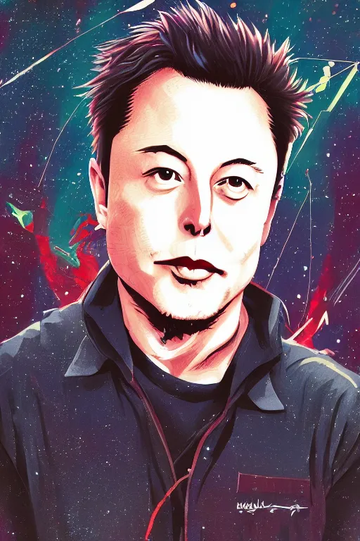 Prompt: An anime portrait of Elon Musk, portrait, full body, by Illustrator, by aniplex, pixiv trending