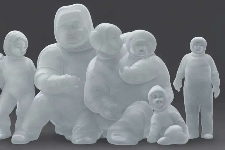 Prompt: translucent glass alabaster sculpture of the Bibendum family portrait, backlight, Michelin Man family portrait, luminescence, sculpture, photograph, studio lighting, product photography, while marble, figurine, unreal engine, cryengine, ambient occlusion