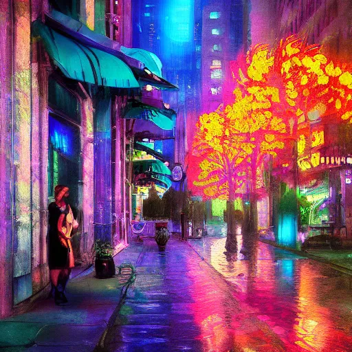 Image similar to digital art, impressionism and expressionism, an art deco streetscape lined with beautiful flowers, by liam wong and tyler edlin, trending on artstation