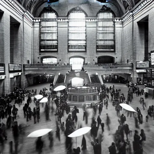 Prompt: water - balloon fight in grand central station circa 1 9 2 3 colorized