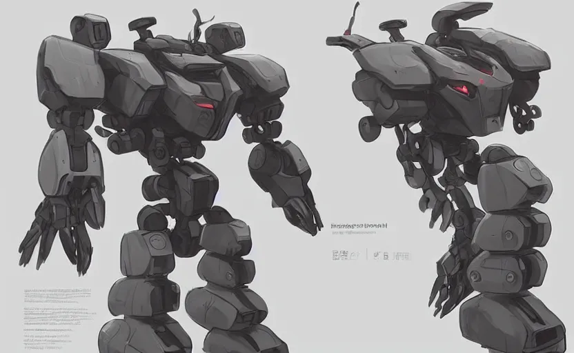 Prompt: concept art sheet of a mech robot, pinterest, artstation trending, behance