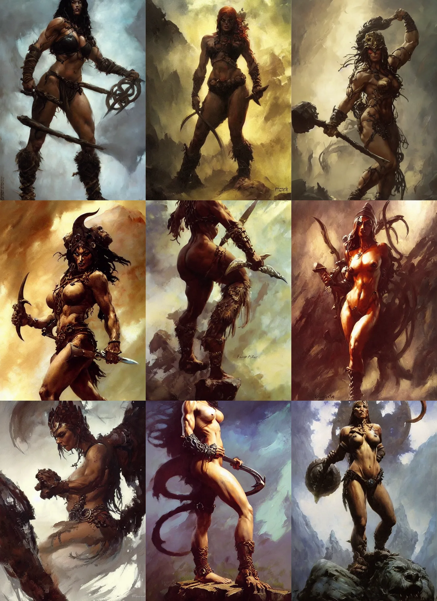 Prompt: An oil painting of a celtic berserker woman by Frank Frazetta, Greg Rutkowski, Boris Vallejo, epic fantasy character art, Exquisite detail, post-processing, low angle, masterpiece, cinematic