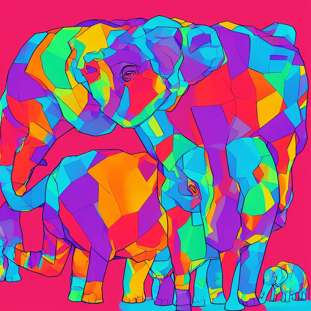 Prompt: polygon art style, simple, colored elephant art