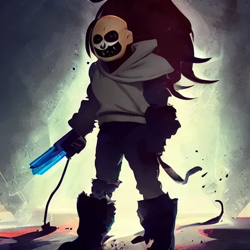 Image similar to super powerful sans, action pose, character portrait, undertale, fan art, alternate universe, epic, cool, awesome, digital art, by marco bucci and greg rutkowski, sharp focus, detailed, cinematic