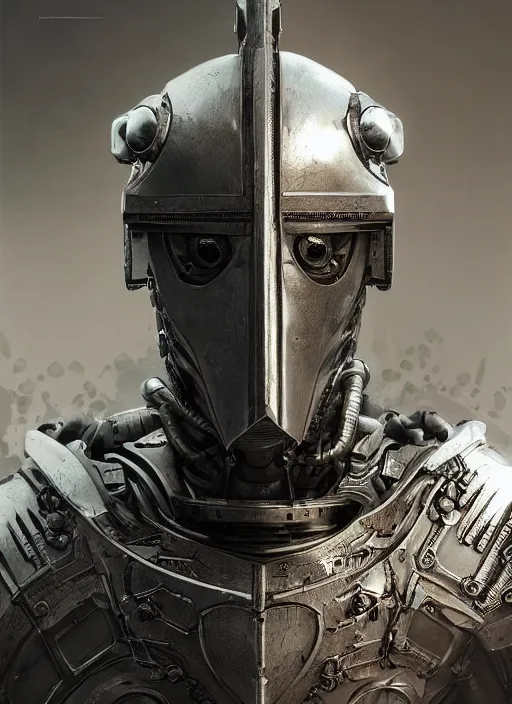 Prompt: portrait of a futuristic silver armored knight cyborg, modern fine art, fractal, intricate, elegant, highly detailed, digital photography, subsurface scattering, by jheronimus bosch and greg rutkowski,