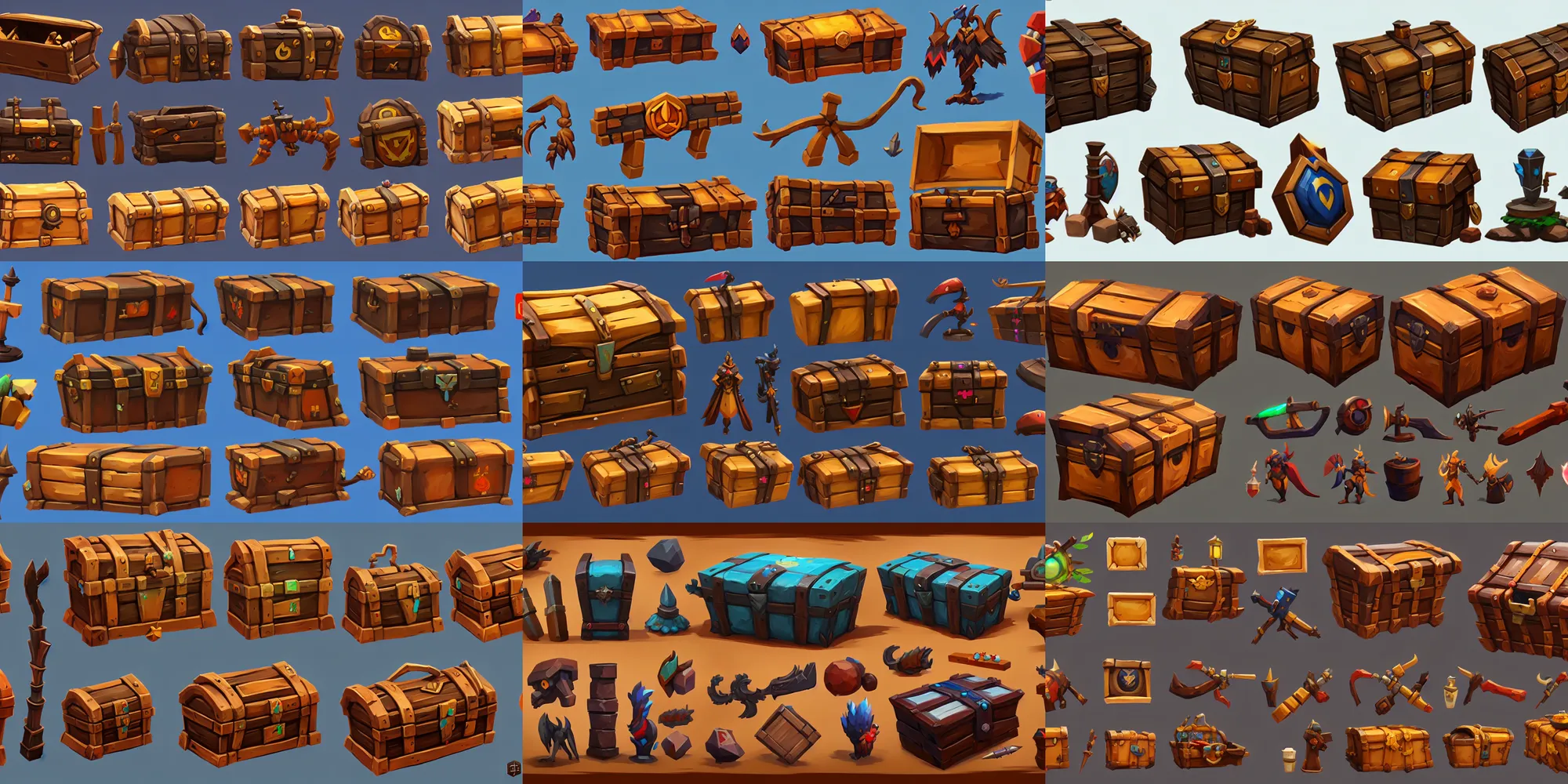 Prompt: game asset of wooden chest, in gouache detailed paintings, props, stylized, 2 d sprites asset sheet, kitbash, arcane, prop rocks, overwatch, many color scheme, 8 k, close up