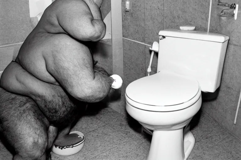 Prompt: 600 pound Dwarf smoking on the toilet