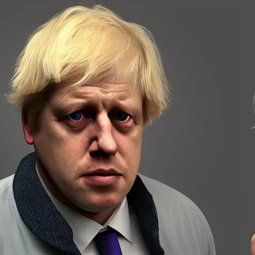 Image similar to Boris Johnson with Janitors body, realistic artstyle, wide shot, dramatic lighting, octane render, hyperrealistic, high quality, highly detailed, HD, beautiful, cinematic, 8k, unreal engine, facial accuracy, symmetrical