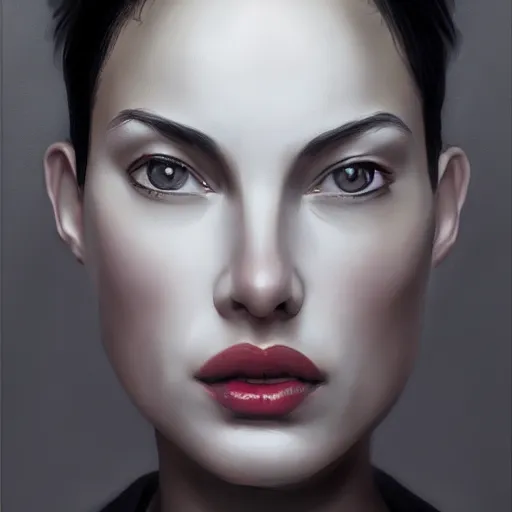 Image similar to portrait of beautiful woman, black short hair, by nick silva, ja mong, greg rutkowsky, digital, soft painting, photorealism