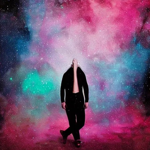 Image similar to A beautiful print. You cannot see the future. You cannot change the past. All of life consists of running into darkness. cosmic nebulae by Tyler Shields loose