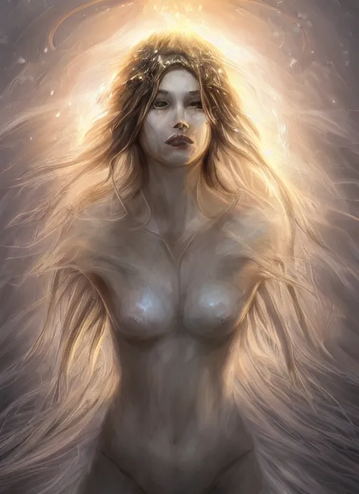 Image similar to portrait of a gorgeous girl as a ever-reaching Goddess of despair, cracks, disaster, whirlwind, cinematic, eve, beautiful soft light, saving the world blind and hungry souls around. a futuristic diety, fantasy, intricate, elegant, human anatomy, natural light, golden hour, highly detailed, digital painting, artstation, wide angle, smooth, sharp focus, illustration, art by brom, tian zi and WLOP and alphonse mucha, masterpiece, 3d blender, mitch foust, Clyde Caldwell, dof