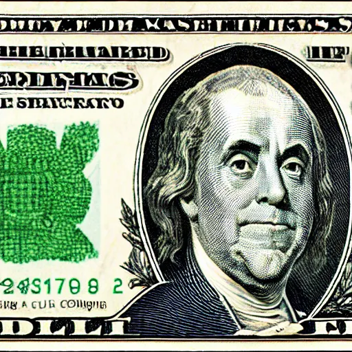 Image similar to bingus the cat on the american dollar bill