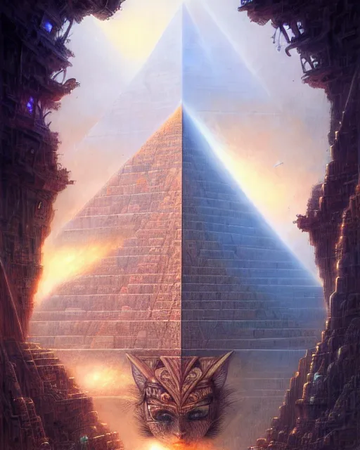 Image similar to inside a fractal pyramid made of pyramids and eyes fantasy character portrait, ultra realistic, wide angle, intricate details, blade runner artifacts, highly detailed by peter mohrbacher, boris vallejo, hajime sorayama aaron horkey, gaston bussiere, craig mullins