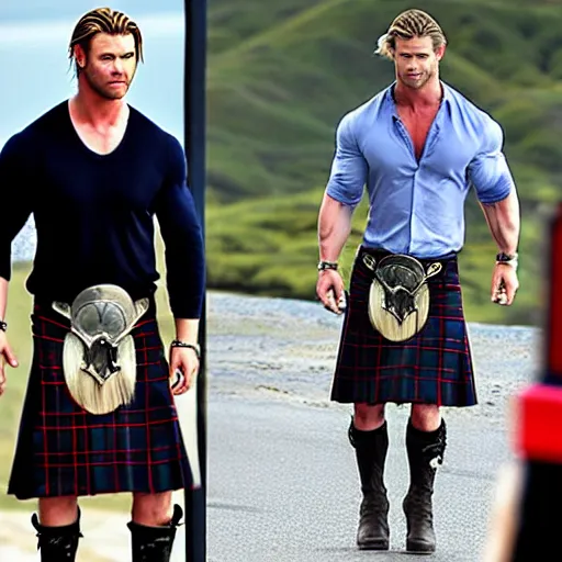 Image similar to photo of chris hemsworth wearing a kilt