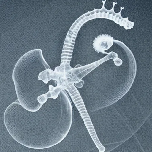 Image similar to x - ray imaging of a seahorse to capture the hidden structures of its bones