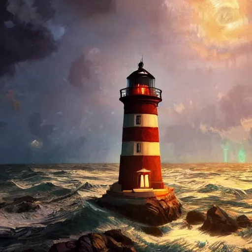 Image similar to The lighthouse from bioshock, extreme detail, vivid lighting, bloom, tasteful drawing, shadows, 8k by Ilya Repin