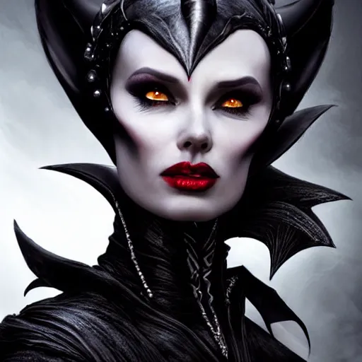 Image similar to kerli koiv as maleficent, darkwave, darksynth, concept headshot art, sharp, digital matte painting, art by luis royo, greg rutkowski, wlop, dramatic lighting, trending on artstation