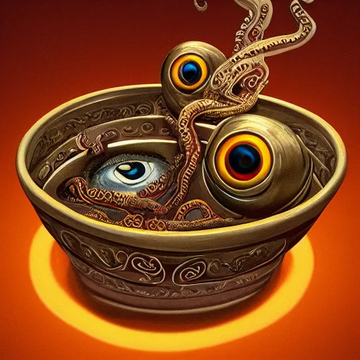 Image similar to toilet bowls with eyes and tentacles, digital artstation painting 8k intricate dramatic light