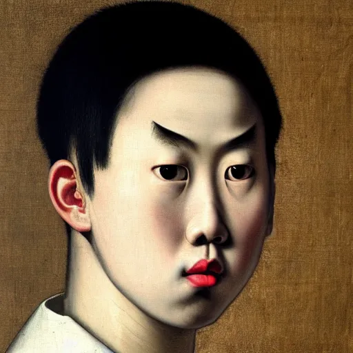 Image similar to a portrait of the youtuber rice gum painted by caravaggio,
