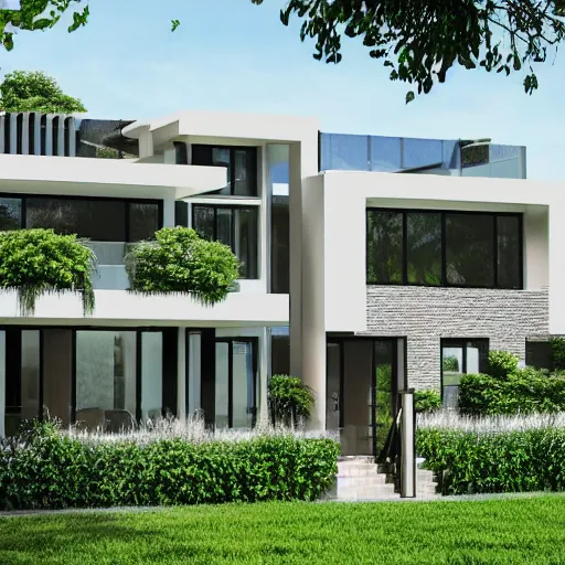 Image similar to an architectural drawing of a modern house with a courtyard, detailed, lush,