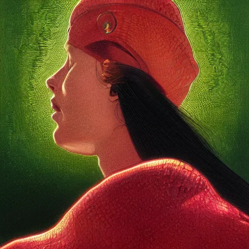 Prompt: the girl in burgundy pattered snakeskin, long black hair, green hills. highly detailed, digital painting, watercolor, soviet realism, engraving, artstation, concept art, smooth, sharp focus, vivid grunge, manga, illustration, unreal engine 5, 8 k, art by bilibin and kilian eng and kuvshinov and malevich and mucha