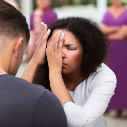 Image similar to a man hypnotizes a woman by touching her face