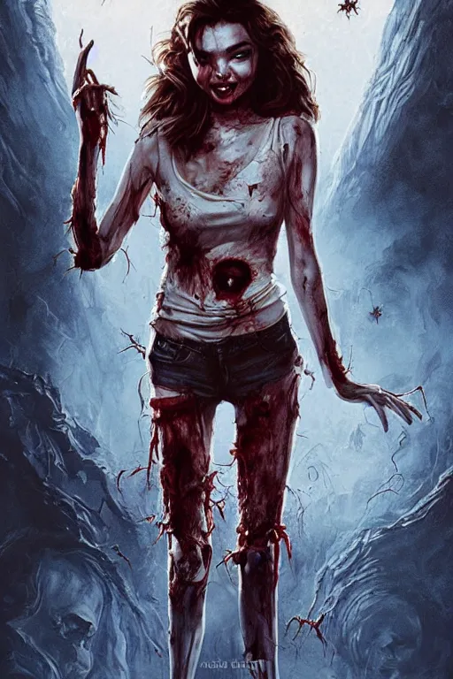 Image similar to movie poster of miranda kerr staring in a 1980 horror movie, zombie themed, by artgerm and greg rutkowski