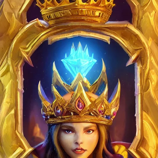 Image similar to a golden majestic crown with gemstone carved into it, floating crown, the crown the crown, yellow magic theme, bright art masterpiece artstation. 8 k, sharp high quality artwork in style of jose daniel cabrera pena and greg rutkowski, concept art by tooth wu, blizzard warcraft artwork, hearthstone card game artwork, the crown