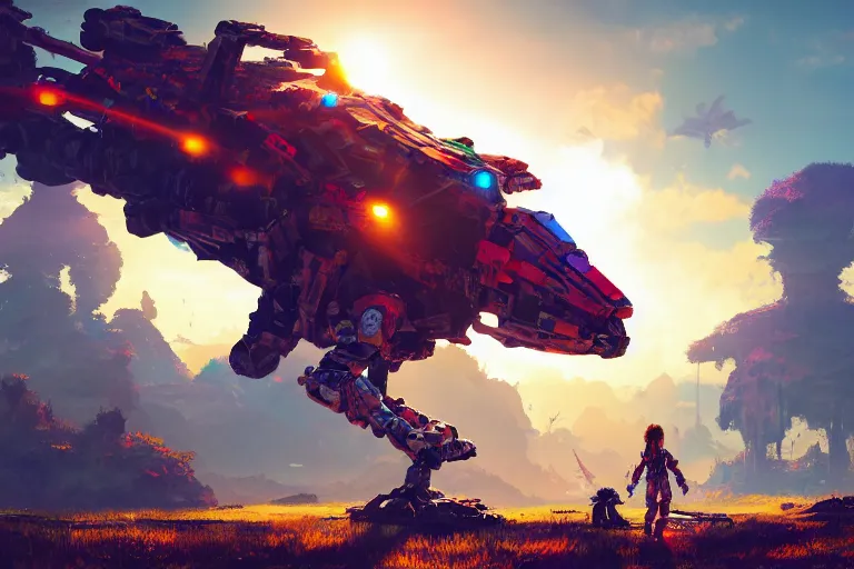 Image similar to sunwing machine mecanical creature robot of horizon forbidden west horizon zero dawn radiating a glowing aura global illumination ray tracing hdr fanart arstation by ian pesty and alena aenami artworks in 4 k