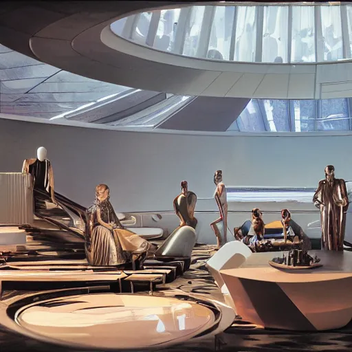 Image similar to the council of all worlds, science fiction, opulent, 1 9 6 0 s retrofuture, logan's run, syd mead, retrofuture, octane render