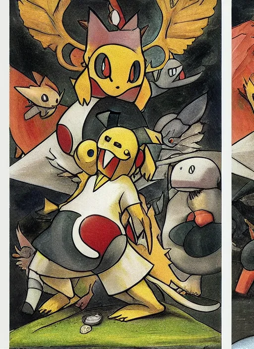 Prompt: a pokemon designed by hieronymus bosch, in the style of Pokemon official artwork, sharp details