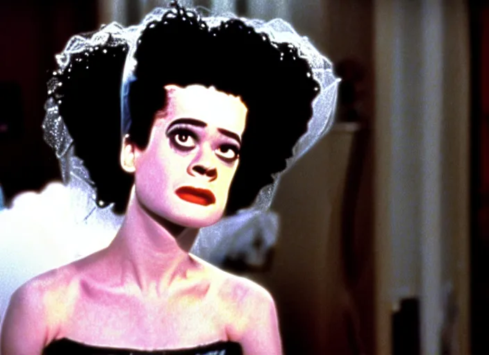 Image similar to bride of frankenstein as a teen, still from john hughes movie sixteen candles