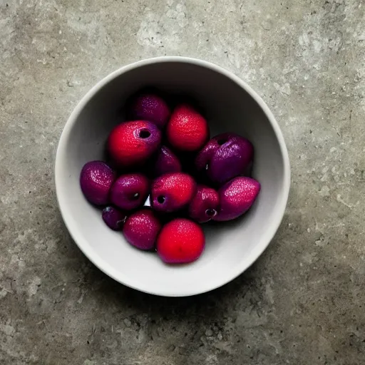 Image similar to a bowl of alien fruit, from another planet, exotic, hyper - realistic, high detail