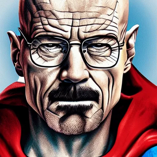 Image similar to highly detailed portrait of walter white as superman