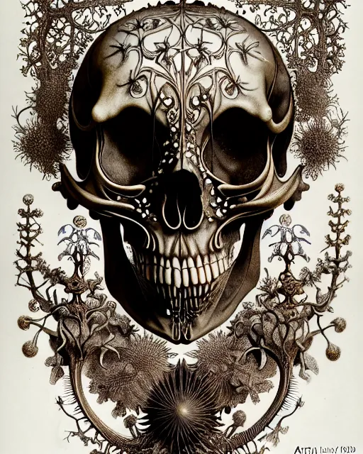 Image similar to art forms of nature by ernst haeckel, memento mori by arthur rackham, ornate antique porcelain beautiful skull mask, ultrasharp, photorealistic, hyperdetailed, octane render, polished, art nouveau, neo - gothic, gothic, intricate ornamental organic filigree, art nouveau botanicals, art forms of nature by ernst haeckel, horizontal symmetry, symbolist, visionary