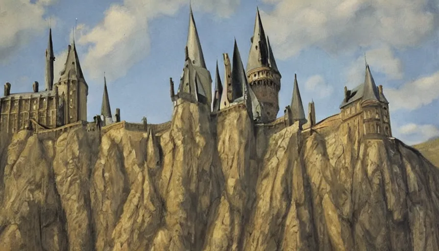 Image similar to painting by borremans, hogwarts castle, detailed, stunning